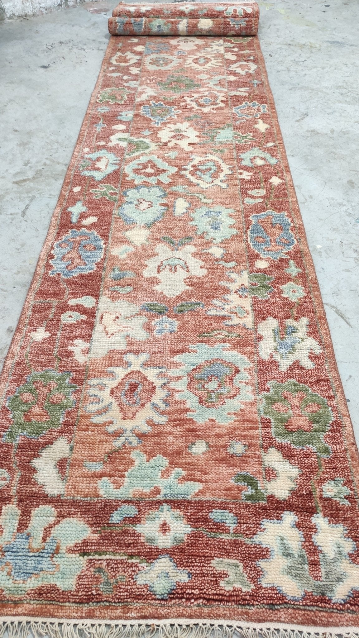 Cecily 2.6x14.3 Rust Hand-Knotted Oushak Runner | Banana Manor Rug Company