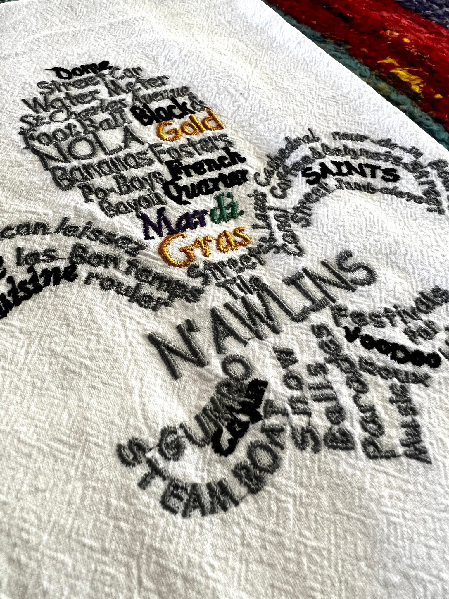 Celebration of Nawlins (aka New Orleans) Kitchen Towel | Banana Manor Rug Company