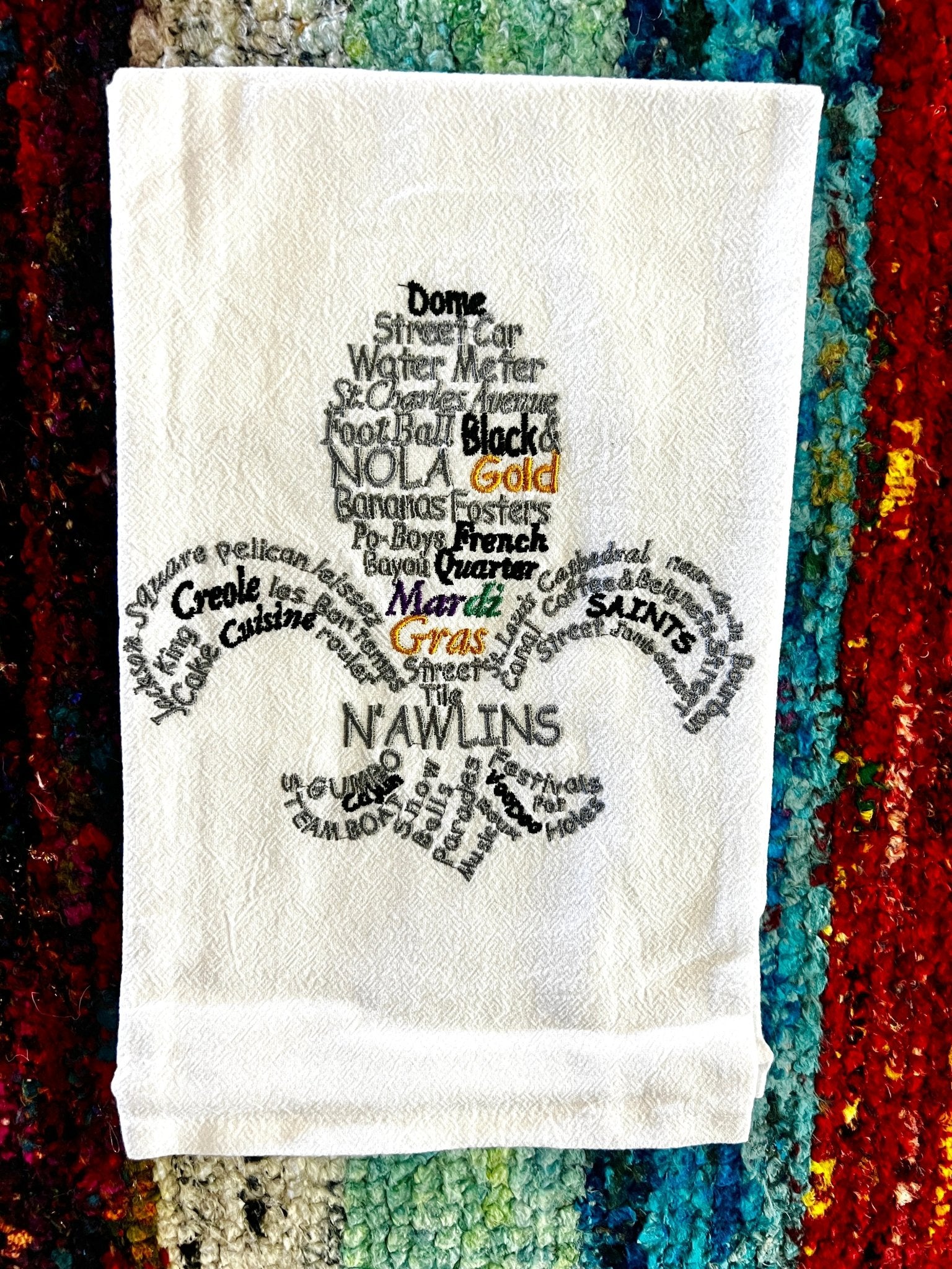 Celebration of Nawlins (aka New Orleans) Kitchen Towel | Banana Manor Rug Company