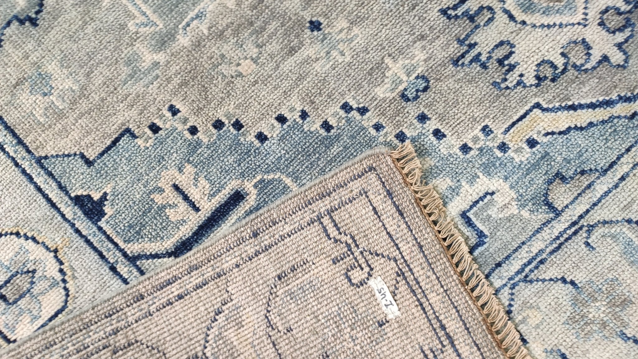 Celine 8x9.9 Aqua and Silver Hand-Knotted Oushak Rug | Banana Manor Rug Company