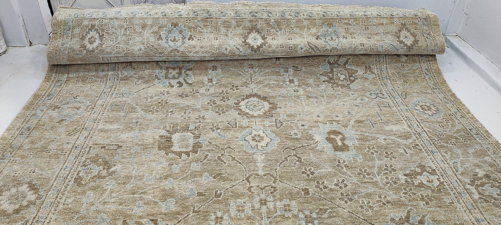 Chanel 9.9x14 Hand-Knotted Tan & Grey Turkish Oushak | Banana Manor Rug Factory Outlet