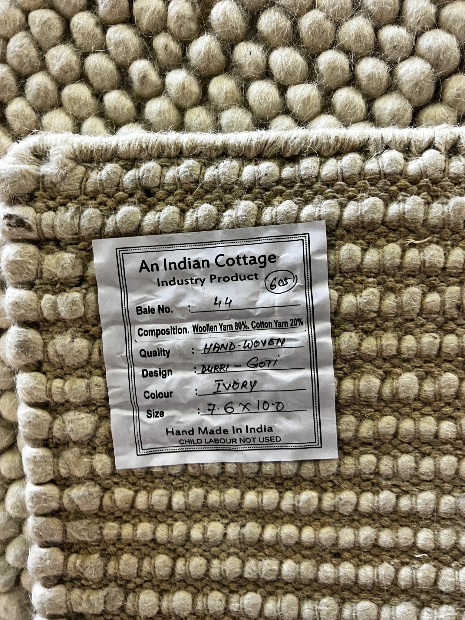 Charles Dibdin Handwoven Wool Durrie Ivory Loop ball 7.6x10 | Banana Manor Rug Factory Outlet