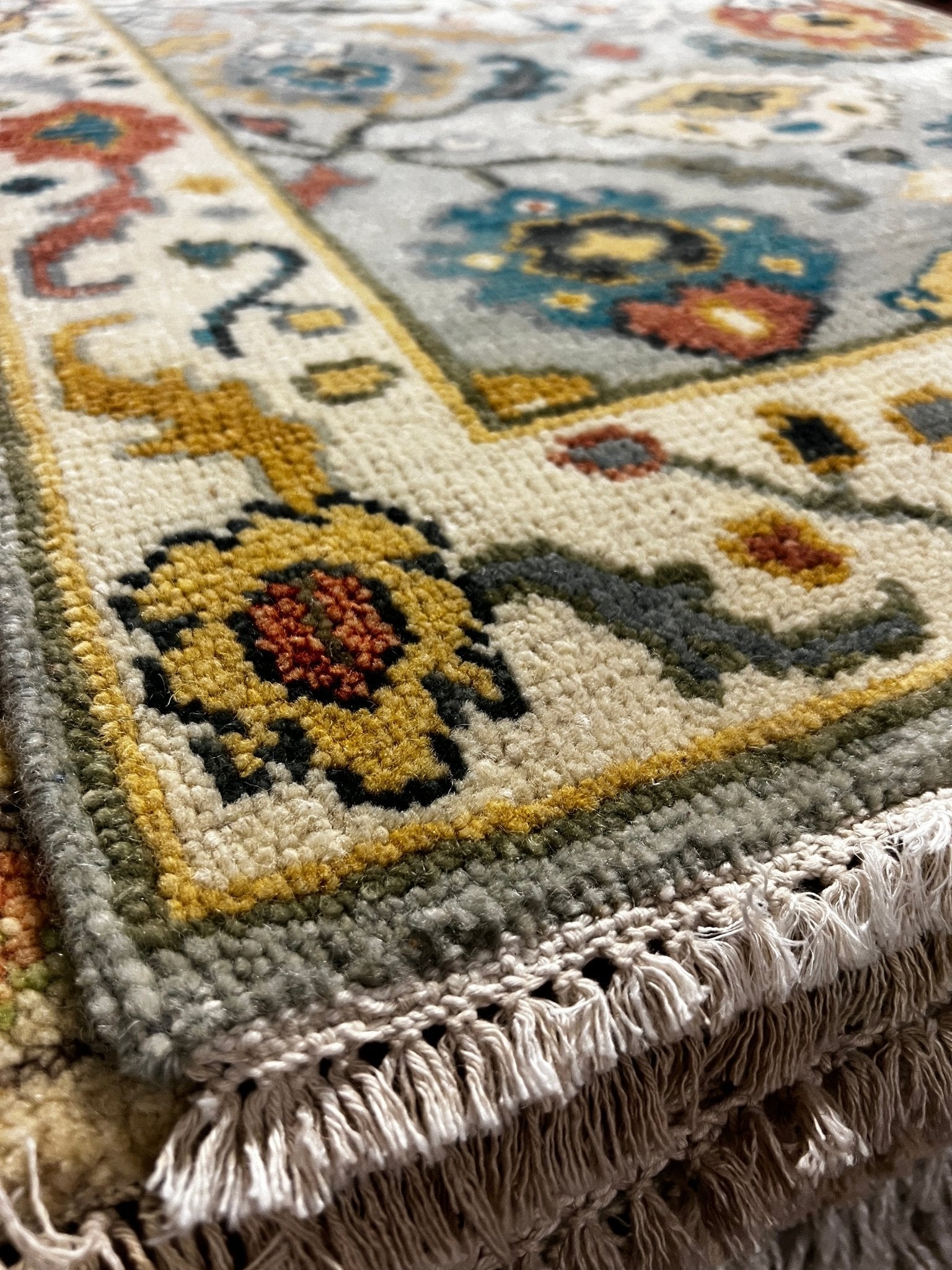 Charlotte De Bruyne 2.6x10 Light Blue and Ivory Hand-Knotted Oushak Runner | Banana Manor Rug Factory Outlet