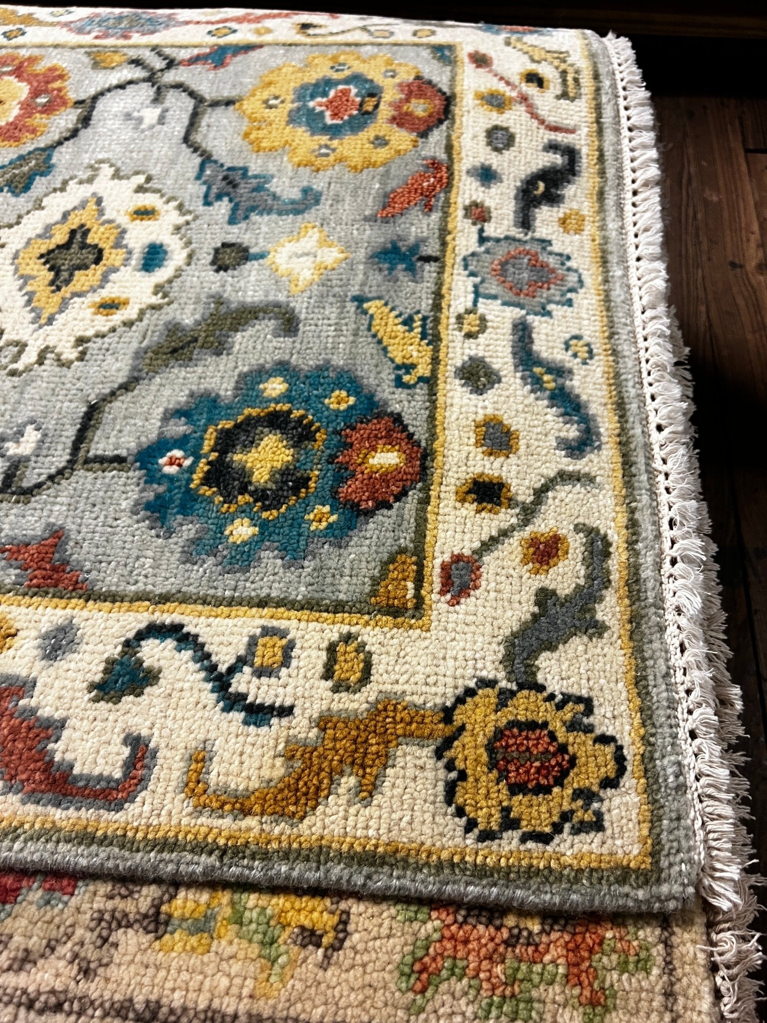 Charlotte De Bruyne 2.6x10 Light Blue and Ivory Hand-Knotted Oushak Runner | Banana Manor Rug Factory Outlet