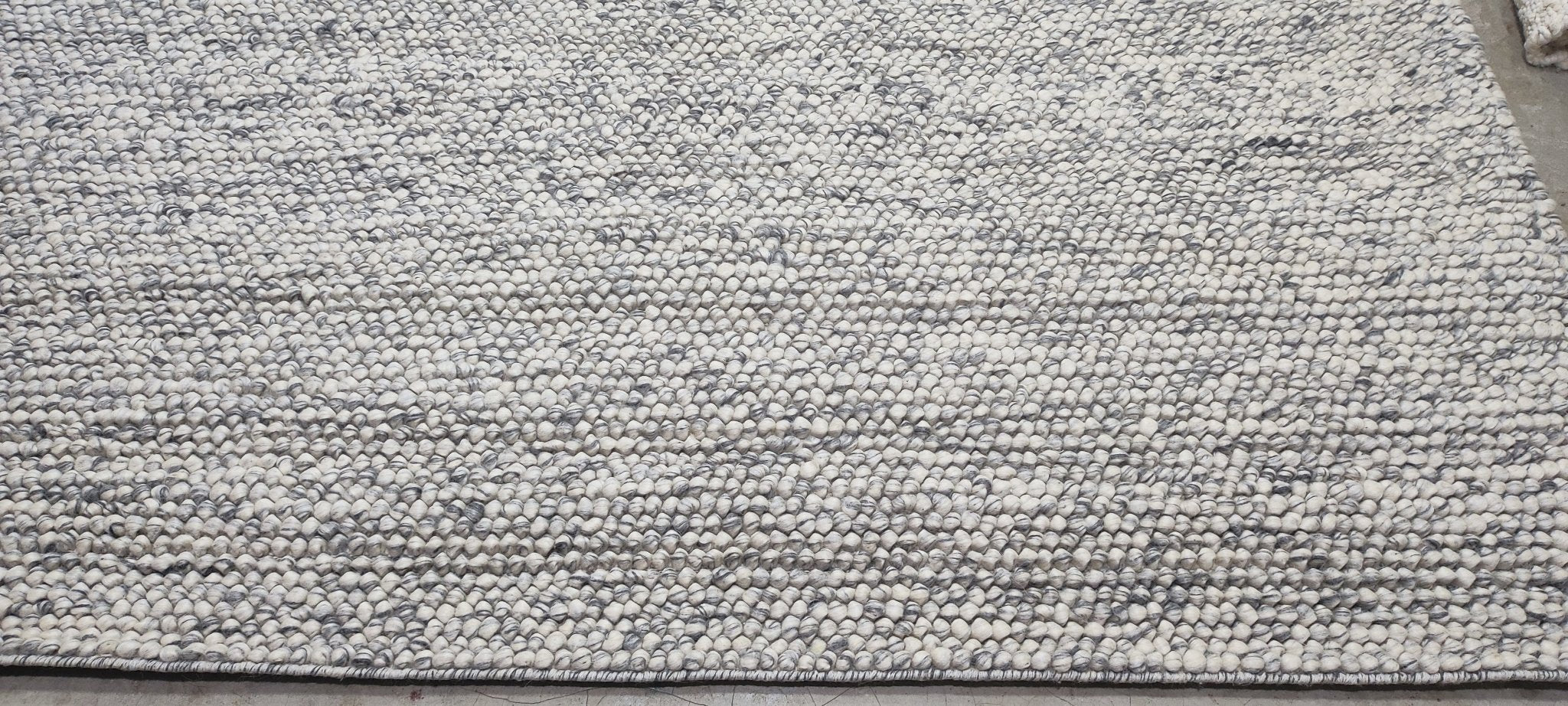 Charlotte Lennox Handwoven Wool Durrie Natural Grey Loop Ball 9x12.6 | Banana Manor Rug Company