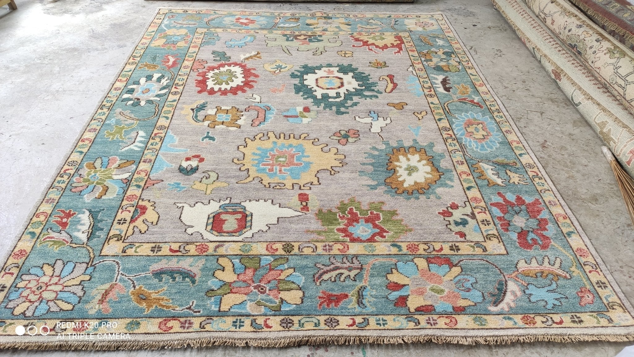 Chastity 8x10.3 Light Blue and Light Brown Hand-Knotted Oushak | Banana Manor Rug Company