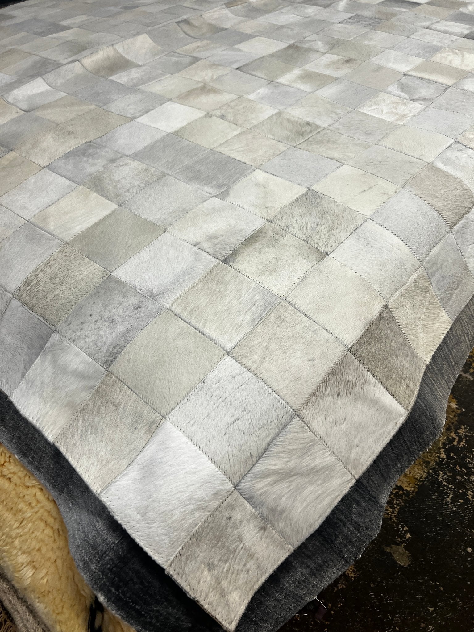 Checkerboard White & Gray Cowhide Rug (Multiple Styles and Sizes) | Banana Manor Rug Company