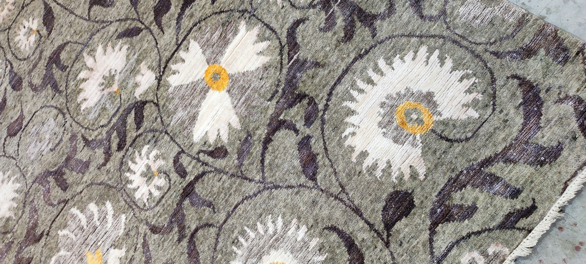 Cholly Atkins Hand-Knotted Modern Rug Grey and Brown Floral 9x11.9 | Banana Manor Rug Company