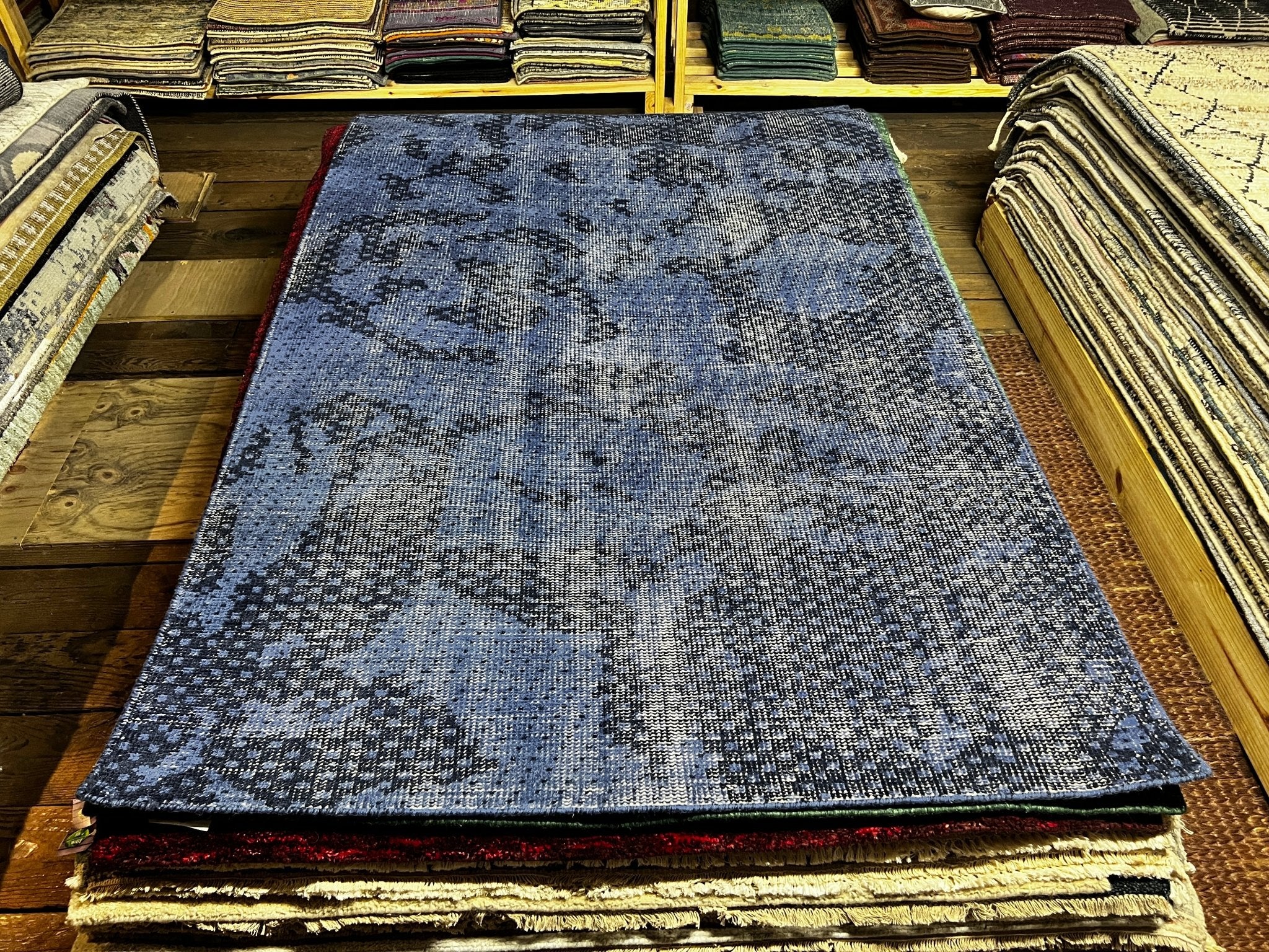 Chris Rankin 5x8 Hand-Knotted Modern Blue Abstract | Banana Manor Rug Factory Outlet