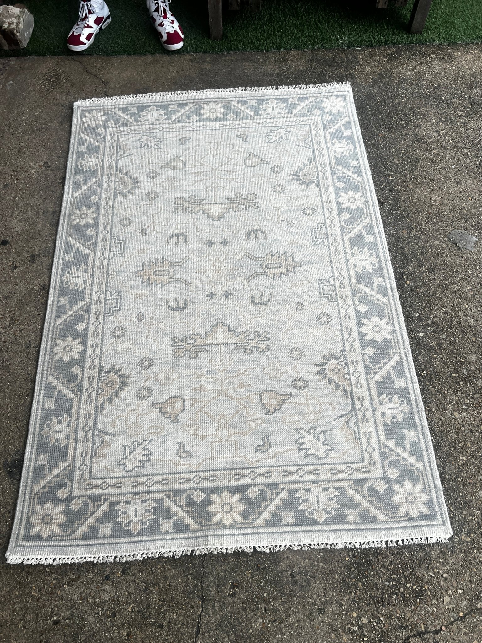 Christa Speck 4x6 Hand-Knotted Aqua & Grey Turkish Oushak | Banana Manor Rug Factory Outlet