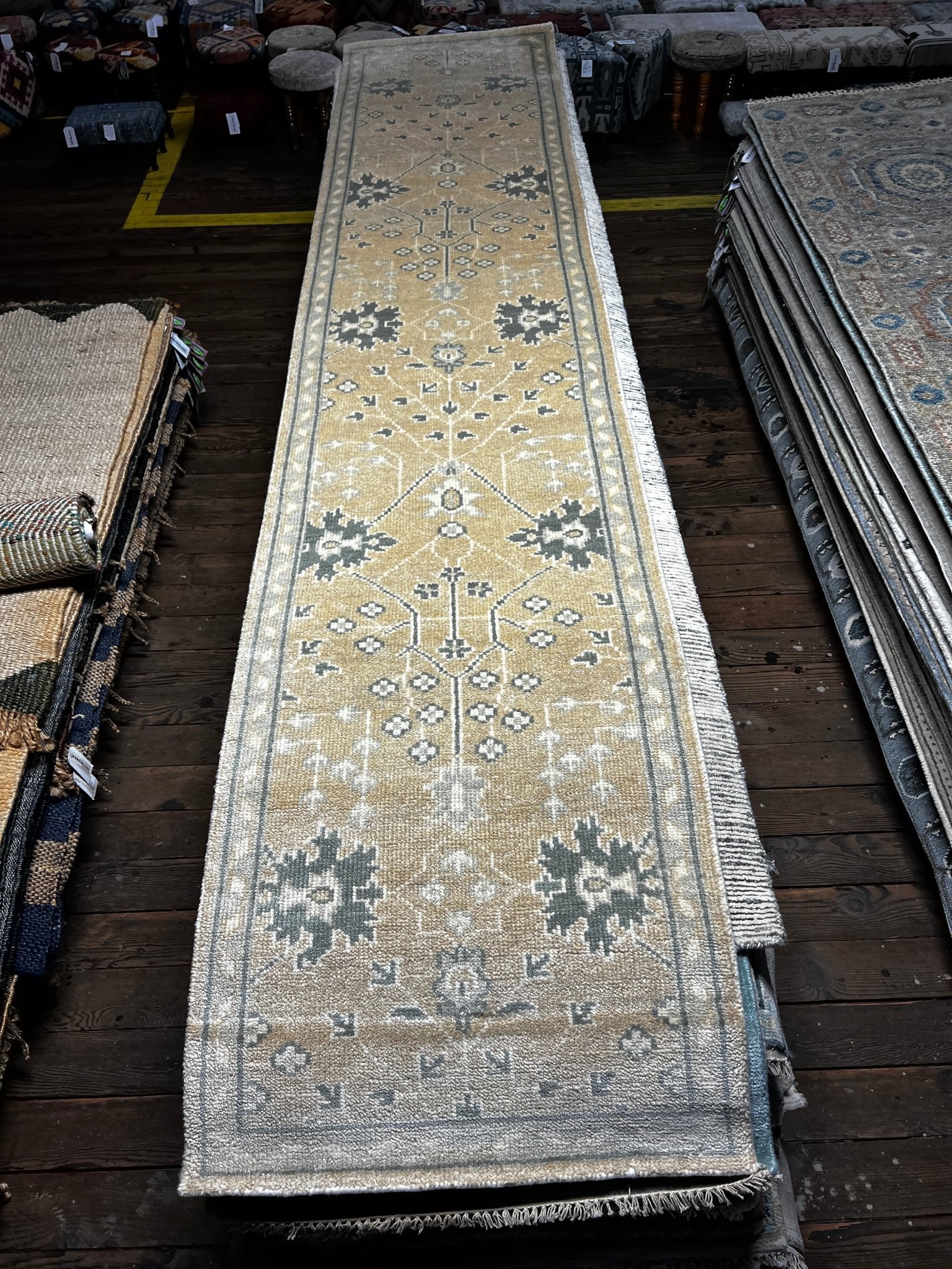 Christina Applegate 2.6x12.3 Hand-Knotted Gold & Grey Oushak Runner | Banana Manor Rug Factory Outlet