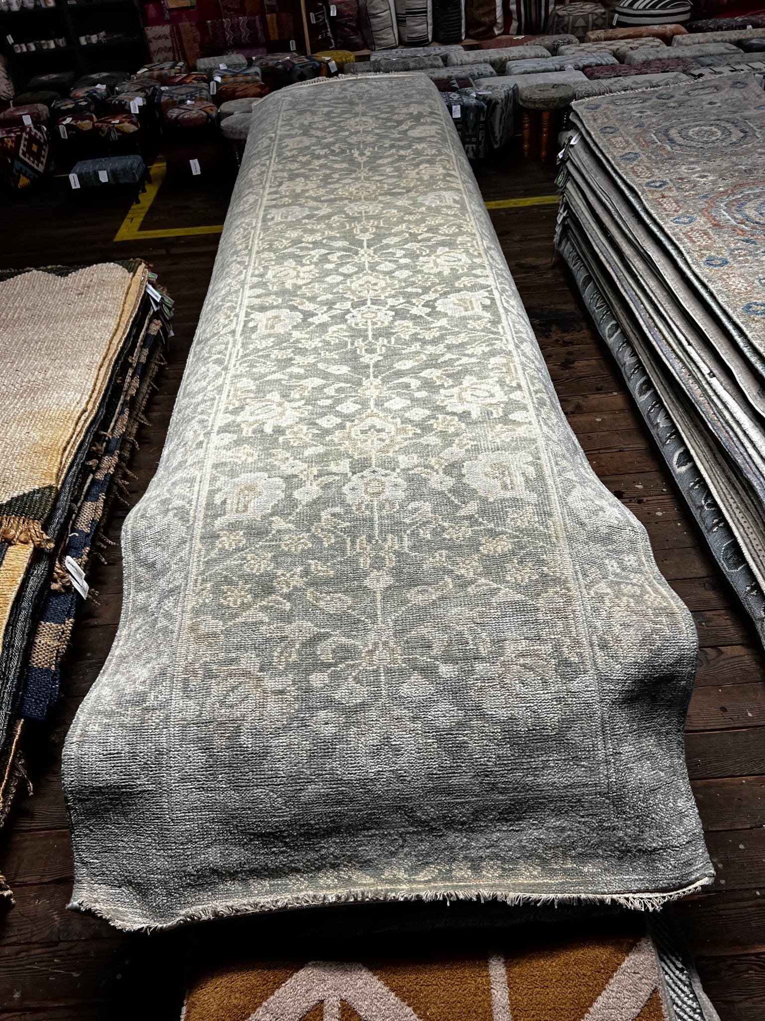 Christine Taylor 3.9x12.9 Hand-Knotted Silver & Grey Oushak Runner | Banana Manor Rug Factory Outlet