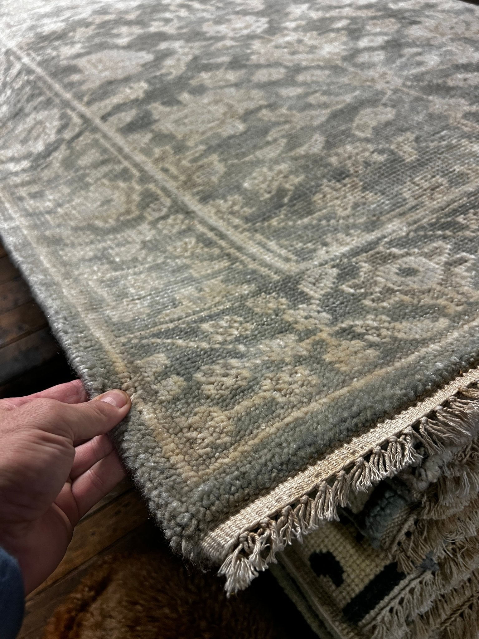 Christine Taylor 3.9x12.9 Hand-Knotted Silver & Grey Oushak Runner | Banana Manor Rug Factory Outlet