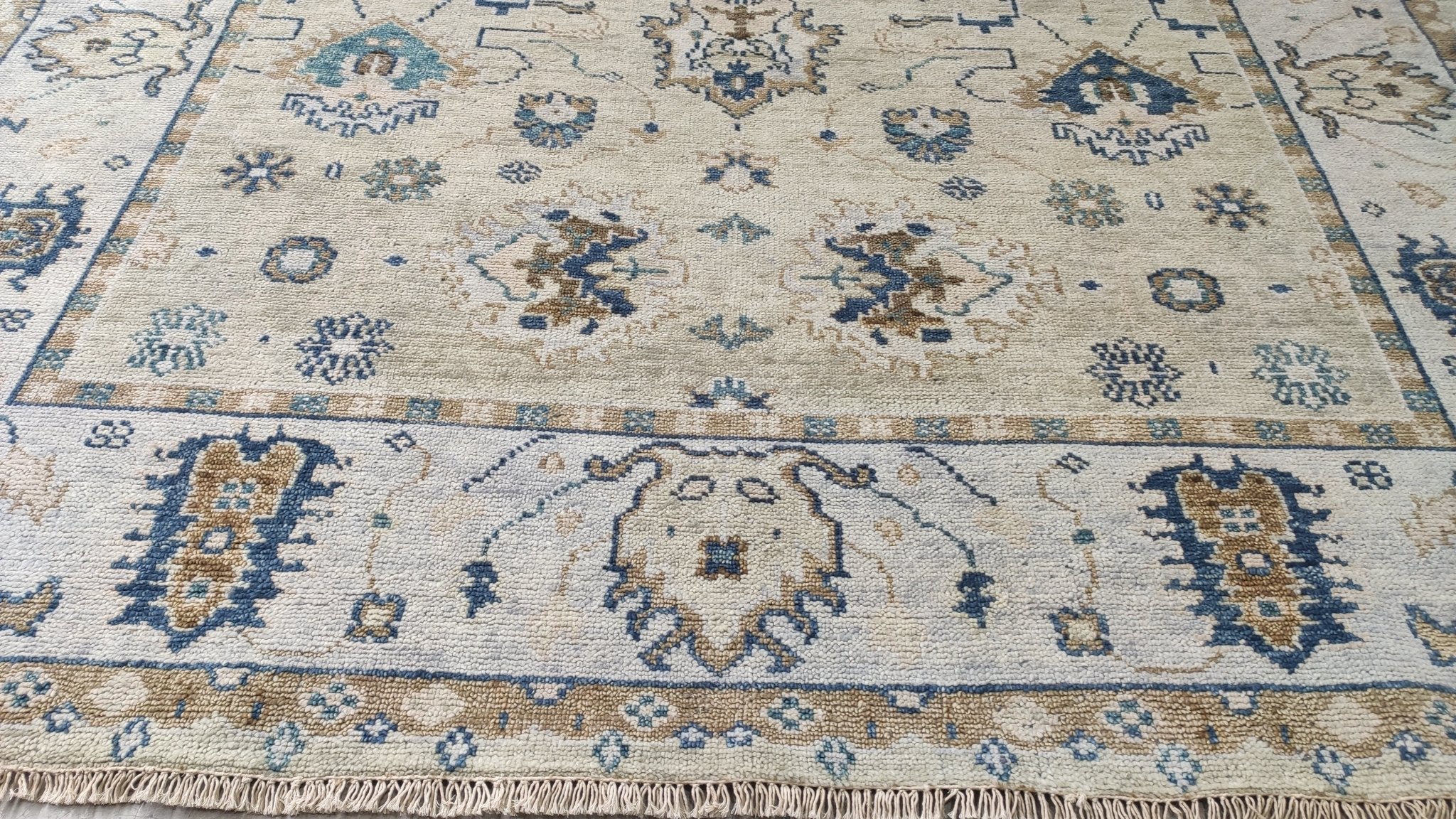 Clara Cleymans 9x12 Light Gold and Beige Hand-Knotted Oushak Rug | Banana Manor Rug Company