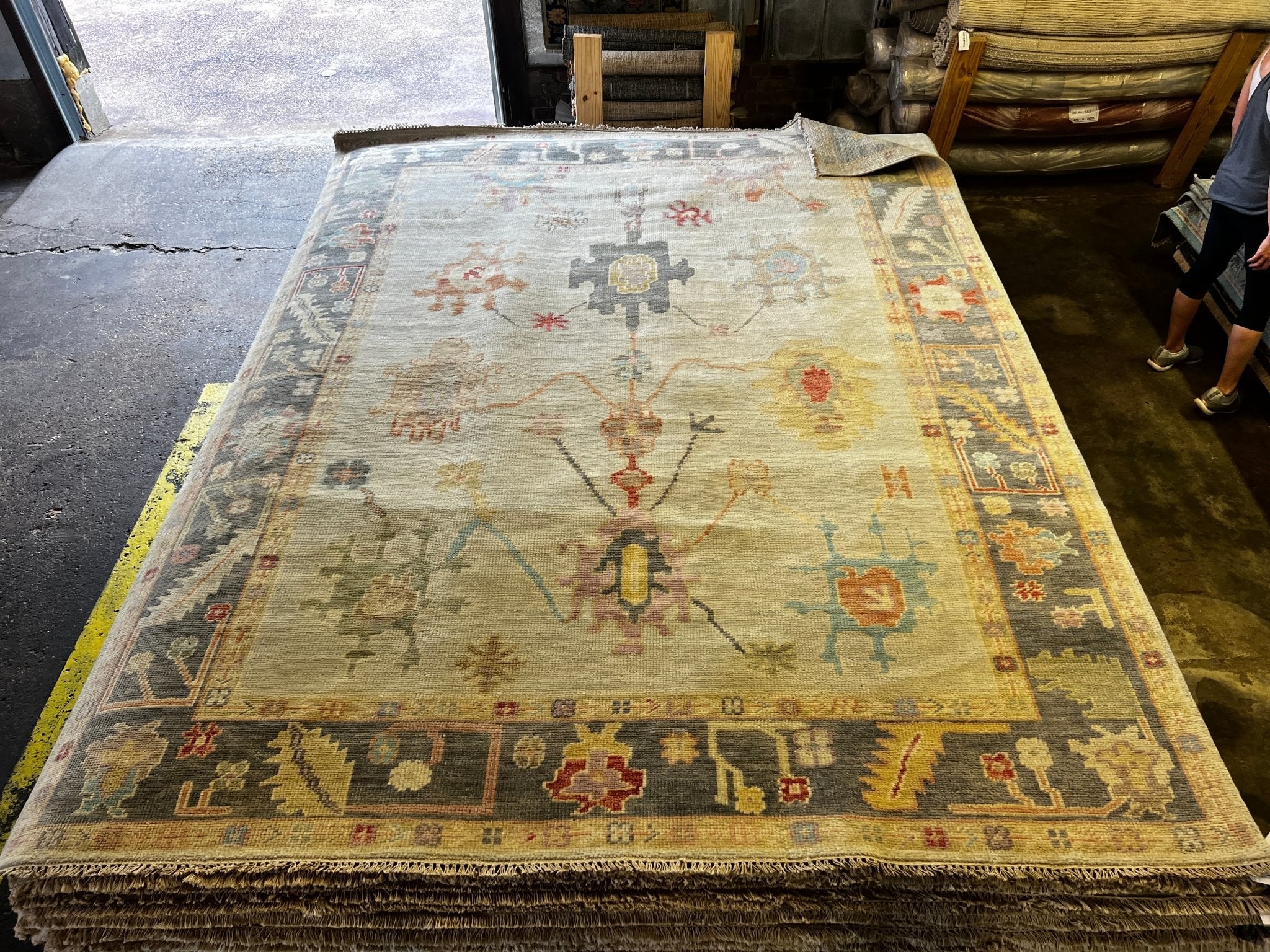 Clarissa Bronfman 9.3x11.9 Tan and Grey Hand-Knotted Oushak Rug | Banana Manor Rug Factory Outlet