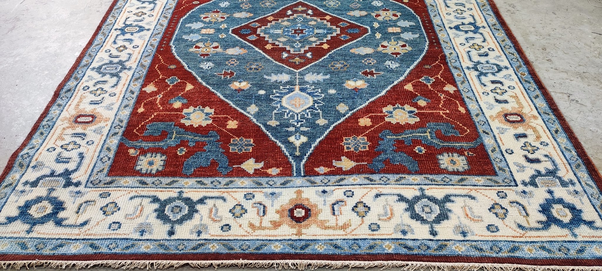 Claudia Afshar Red, Blue, and Ivory Hand-Knotted Oriental Rug 8x10 | Banana Manor Rug Company