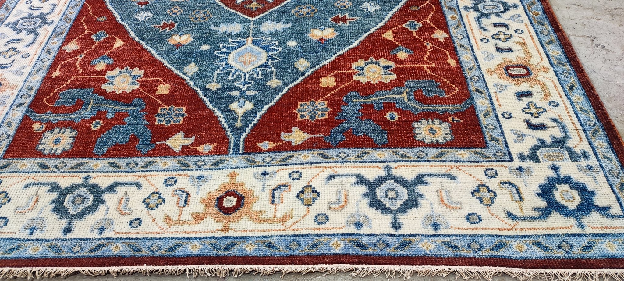 Claudia Afshar Red, Blue, and Ivory Hand-Knotted Oriental Rug 8x10 | Banana Manor Rug Company