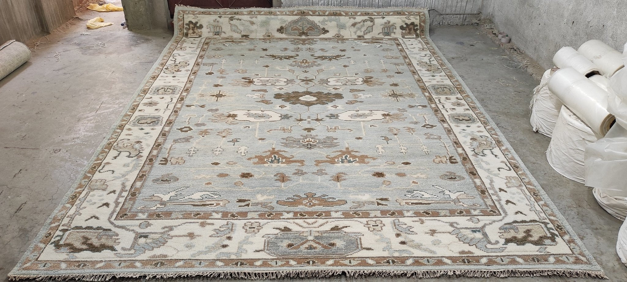 Claudia Cohen 9x12 Light Green and Ivory Hand-Knotted Oushak Rug | Banana Manor Rug Company
