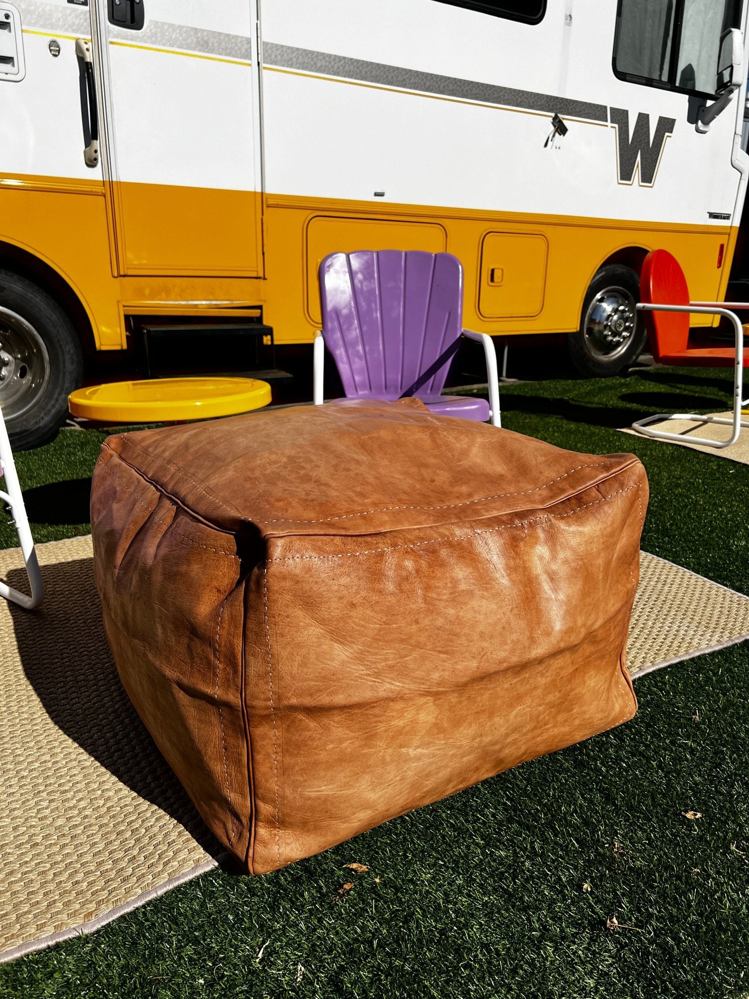 Cliff Booth 30"x30"x20" Brown Leather Moroccan Pouffe/Floor Cushiohn | Banana Manor Rug Company