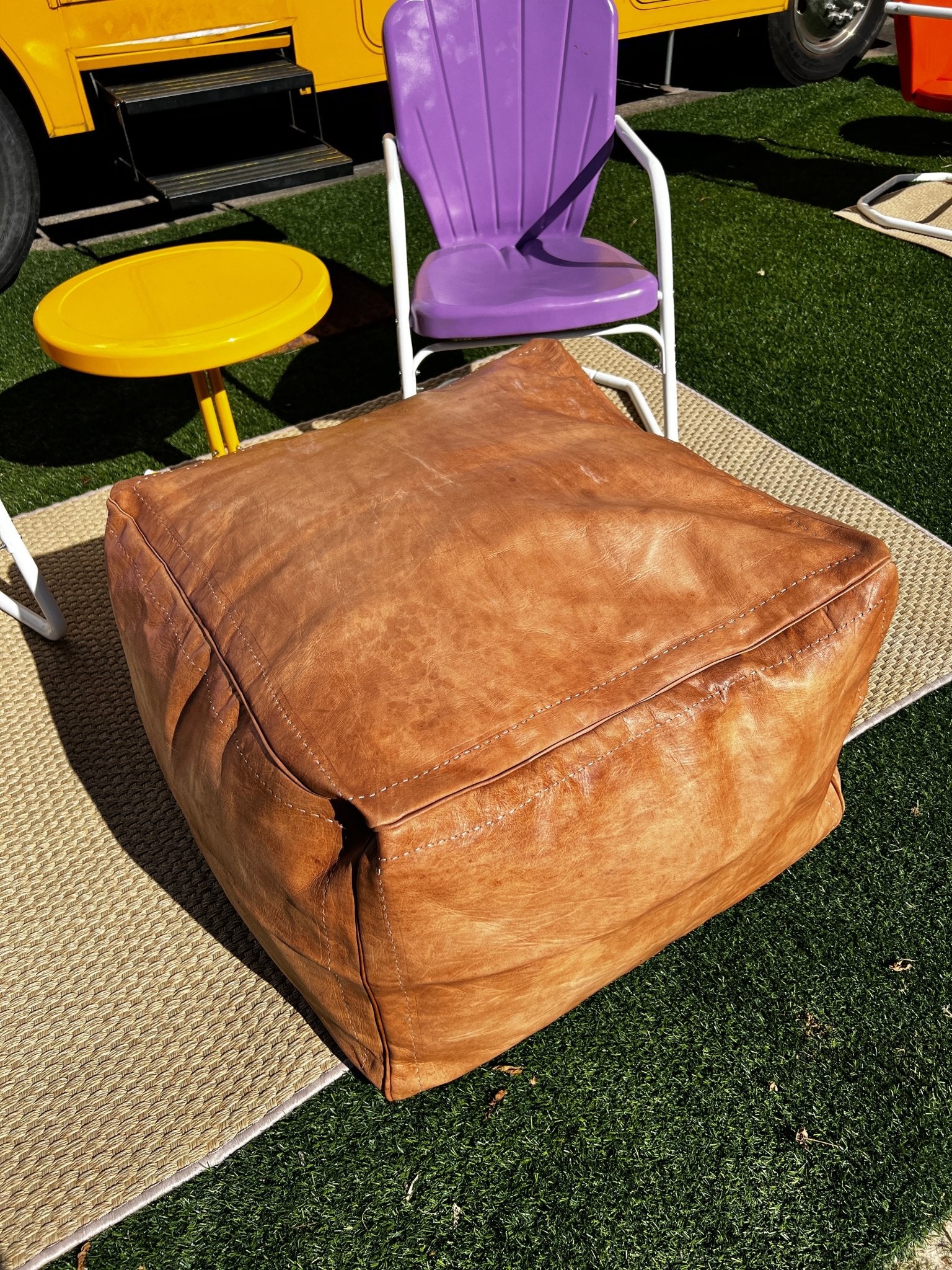 Cliff Booth 30"x30"x20" Brown Leather Moroccan Pouffe/Floor Cushiohn | Banana Manor Rug Company