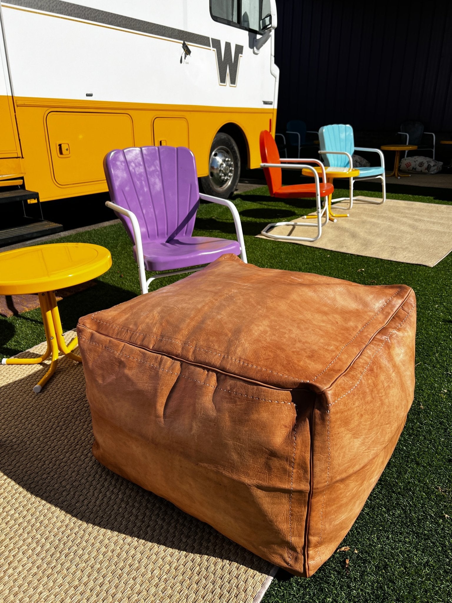 Cliff Booth 30"x30"x20" Brown Leather Moroccan Pouffe/Floor Cushiohn | Banana Manor Rug Company