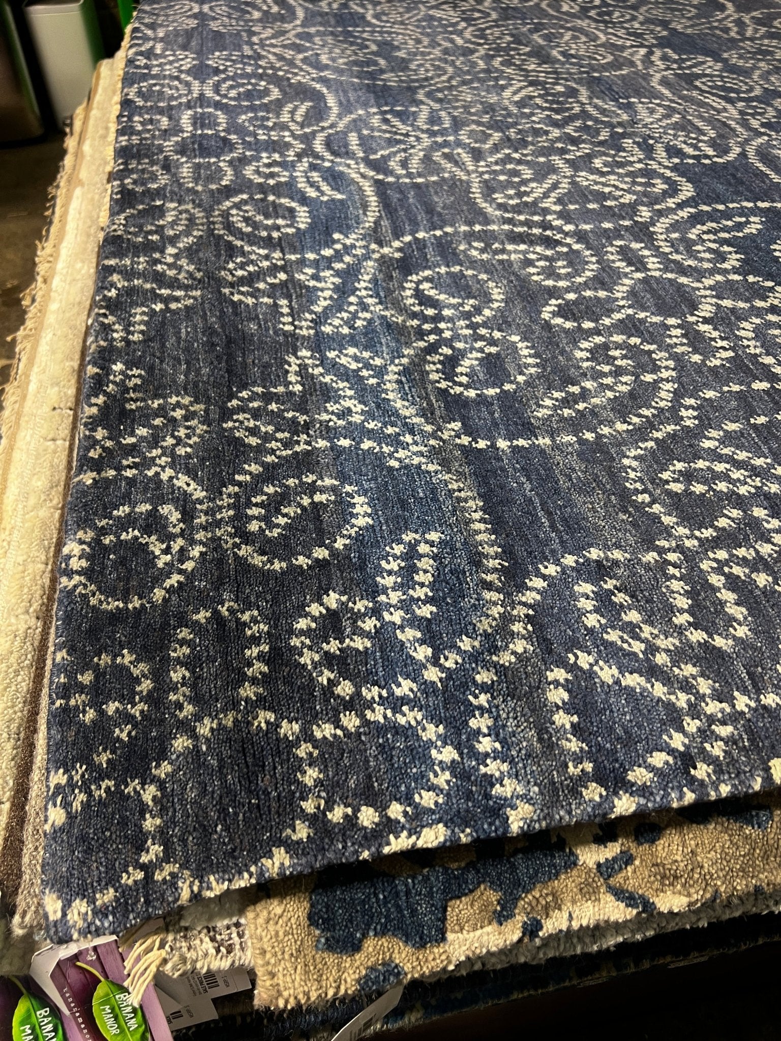 Clyde Weston 5.6x8.9 Hand-Knotted Blue & Silver Floral | Banana Manor Rug Factory Outlet