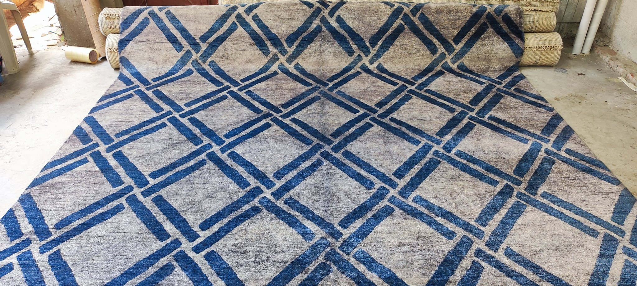 Coletta 9x11.6 Grey & Blue Hand Knotted | Banana Manor Rug Factory Outlet