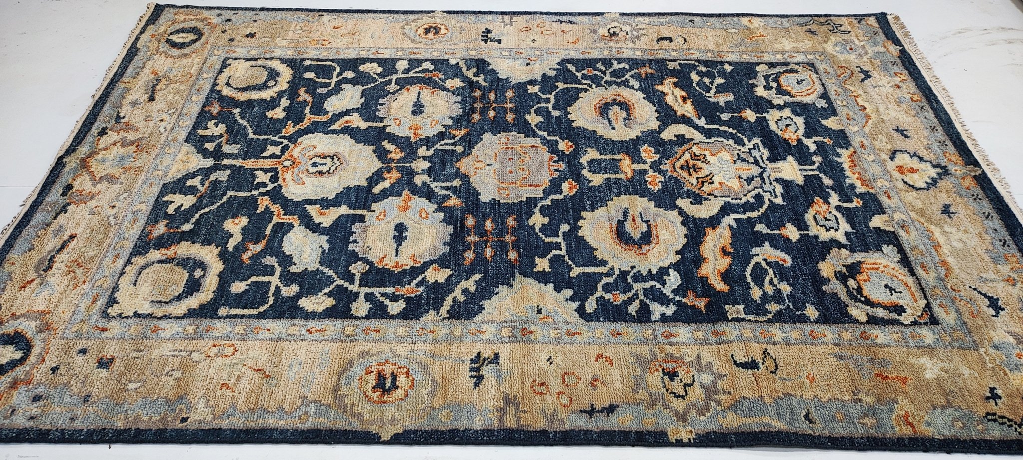 Colleen 6x9 Hand-Knotted Blue & Tan Oushak | Banana Manor Rug Factory Outlet