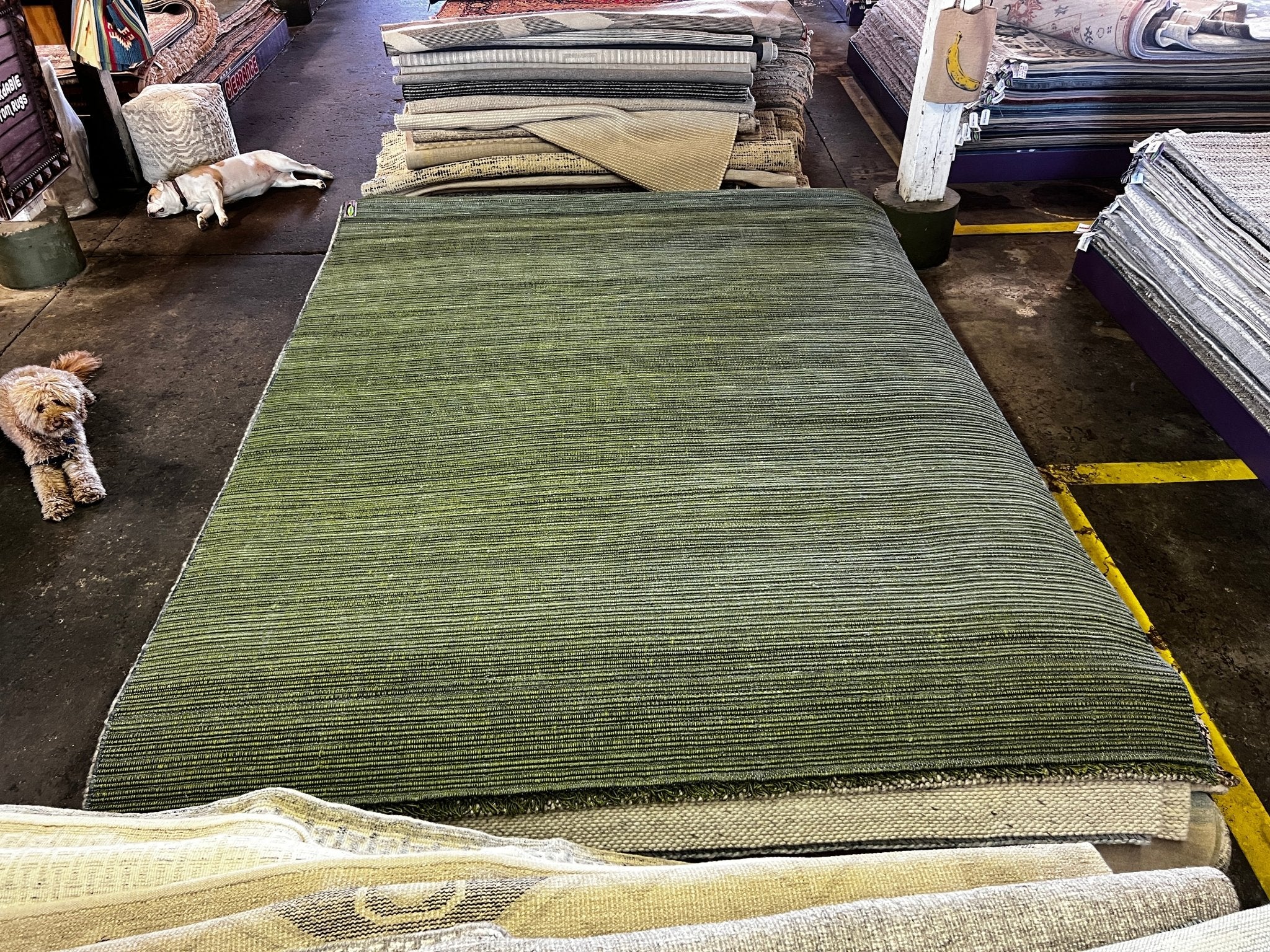 Comfrey 8x10 Handwoven Textured Wool & Cotton Green Durrie | Banana Manor Rug Factory Outlet