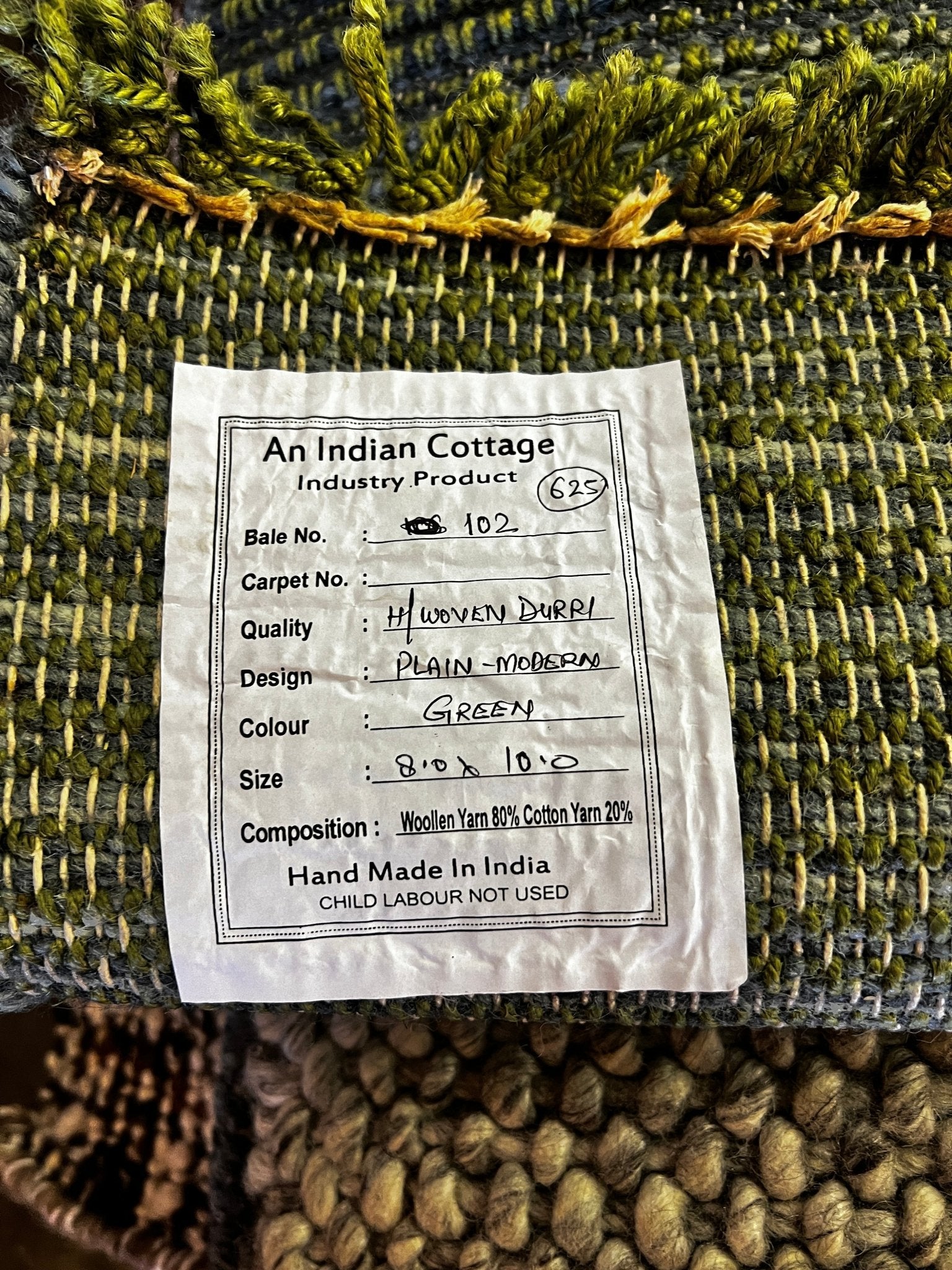 Comfrey 8x10 Handwoven Textured Wool & Cotton Green Durrie | Banana Manor Rug Factory Outlet