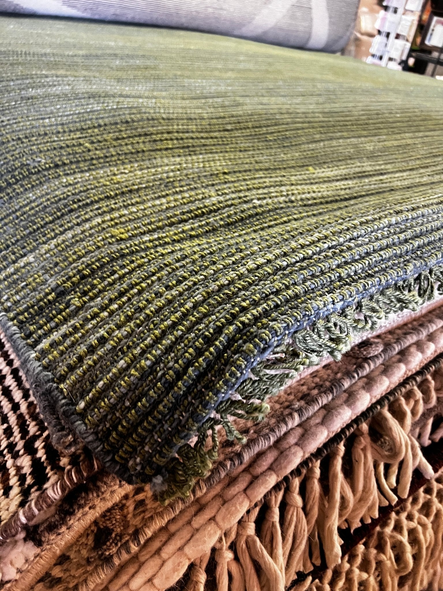 Comfrey 8x10 Handwoven Textured Wool & Cotton Green Durrie | Banana Manor Rug Factory Outlet