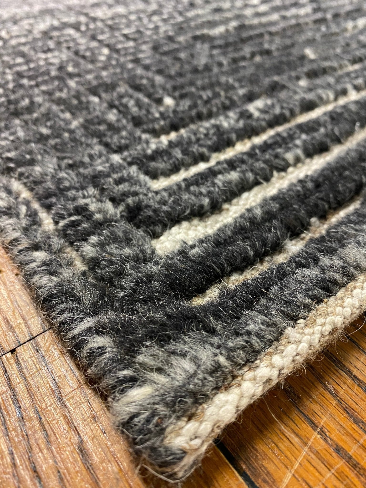 'Concentric 3' Hand-Knotted High Low Rug - Dark Grey, Black, Cream | Banana Manor Rug Factory Outlet