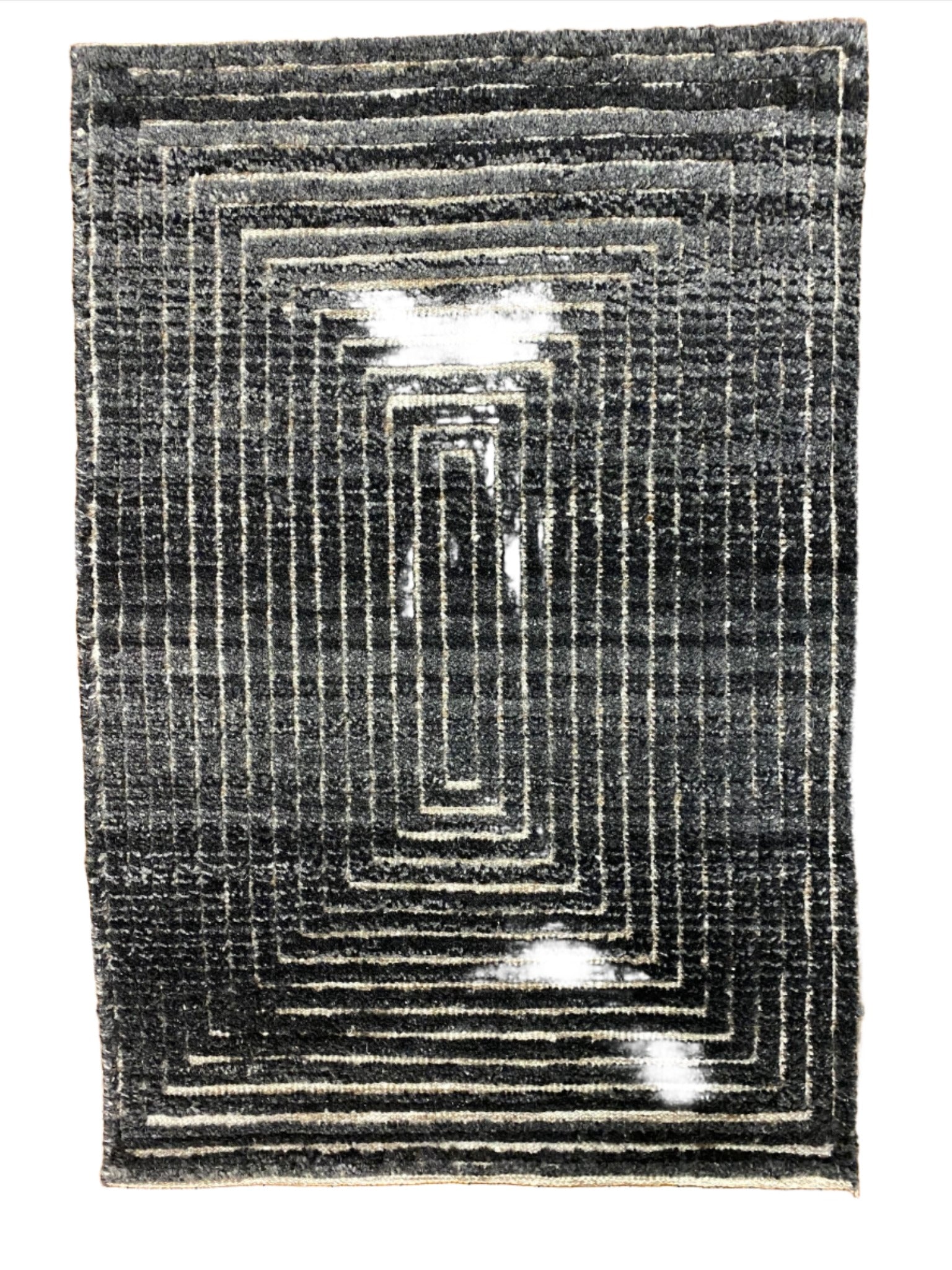 'Concentric 3' Hand-Knotted High Low Rug - Dark Grey, Black, Cream | Banana Manor Rug Factory Outlet