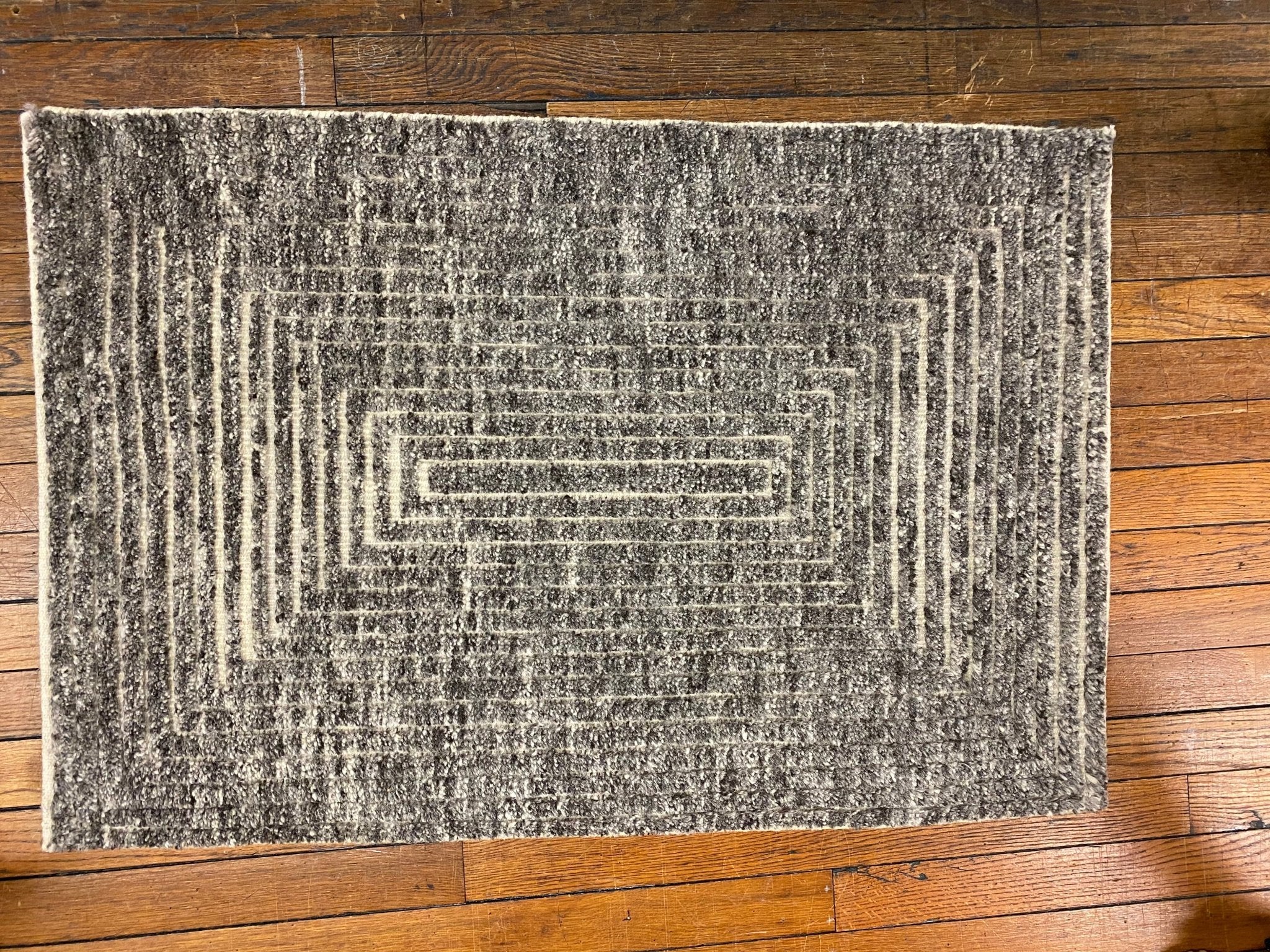 'Concentric 4' Hand-Knotted High Low Rug - Brown, Grey, Cream | Banana Manor Rug Factory Outlet