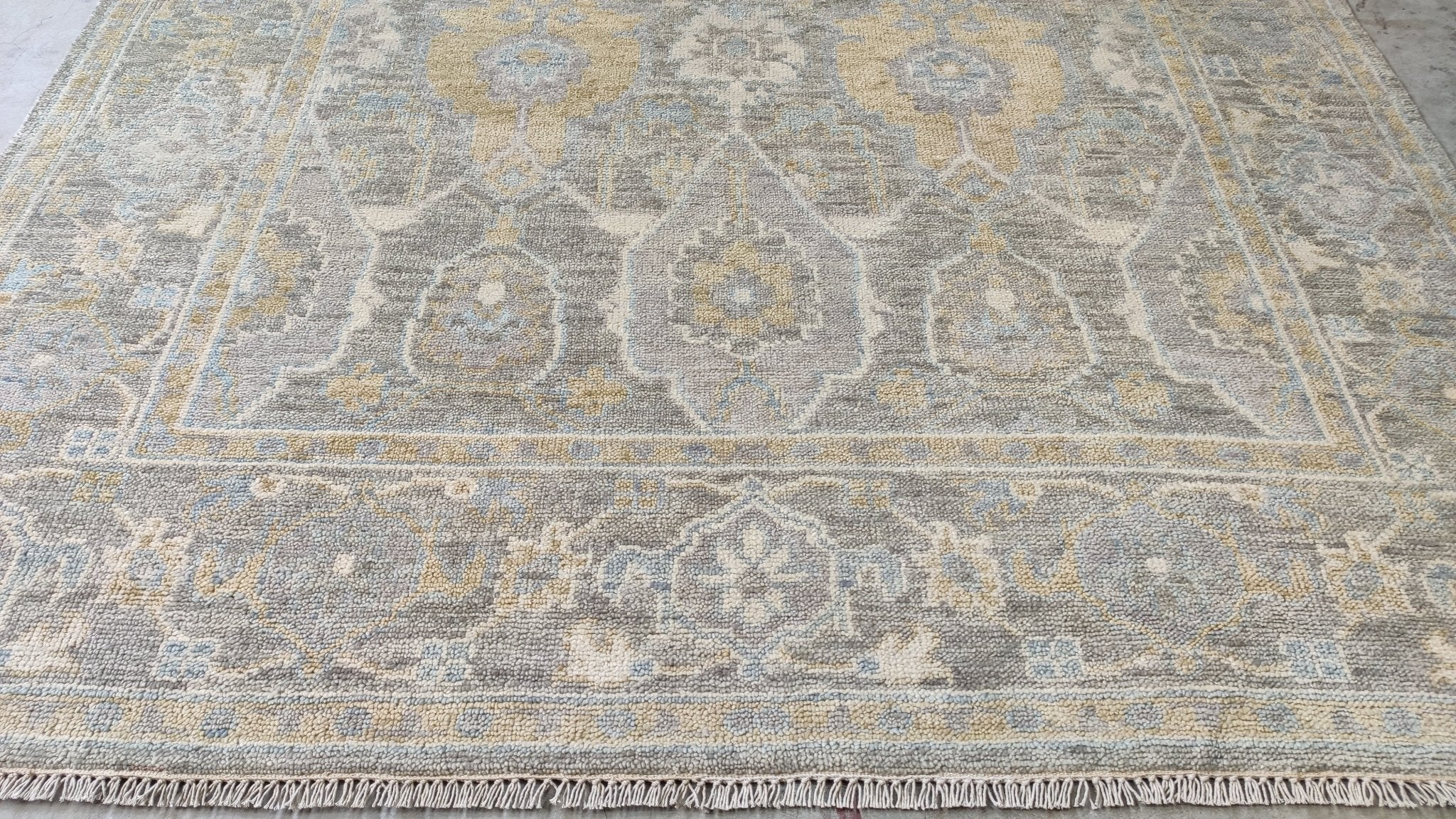 Concrete Blonde 8x10 Silver and Grey Hand-Knotted Oushak Rug | Banana Manor Rug Company