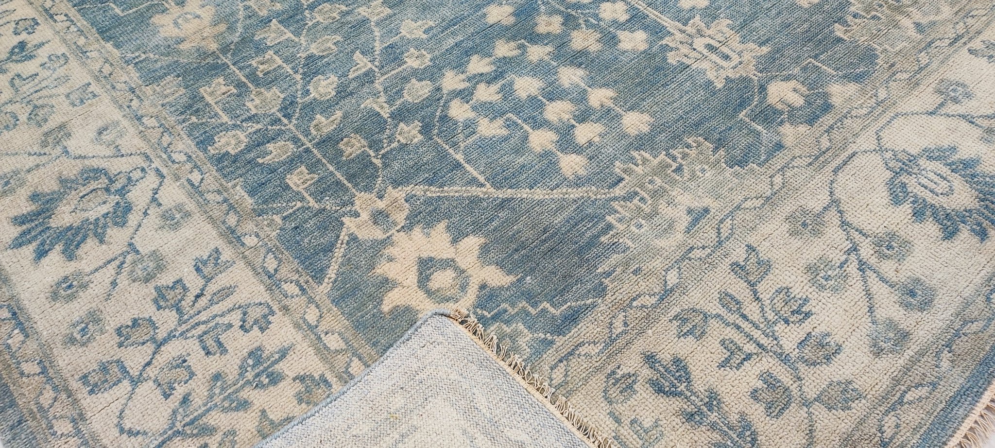 Connie 8x10 Hand-Knotted Aqua & Ivory Oushak | Banana Manor Rug Factory Outlet