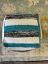 Connor Blue, White, and Black Striped Pouffe | Banana Manor Rug Company