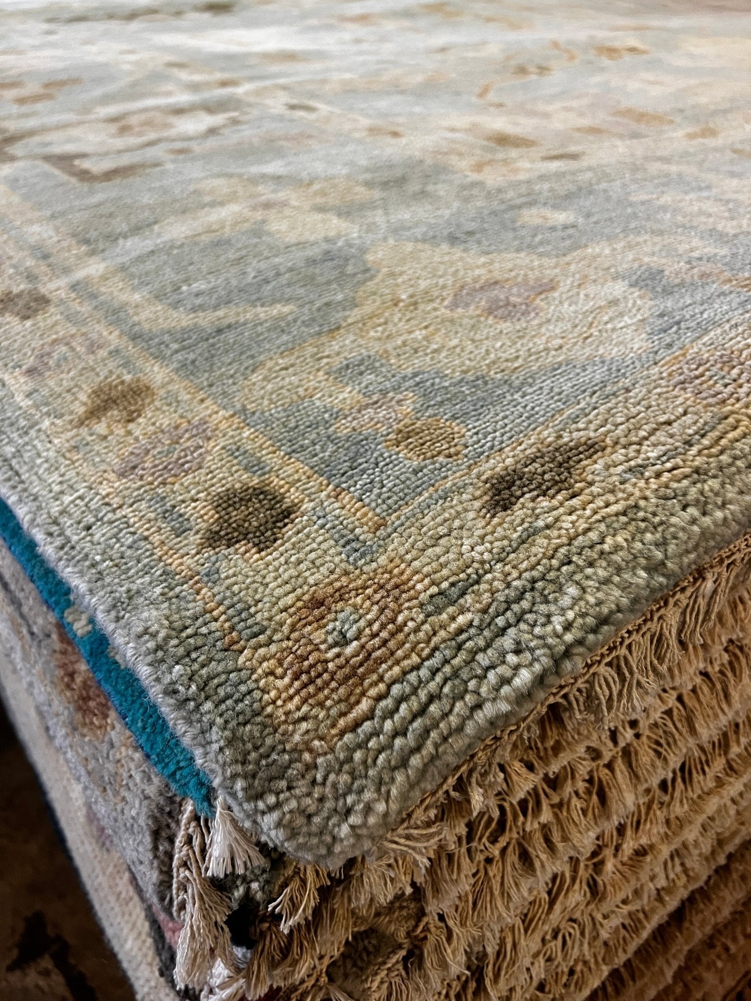 Coraline 9.3x12 Aqua and Blue Turkish Knot Oushak Rug | Banana Manor Rug Factory Outlet