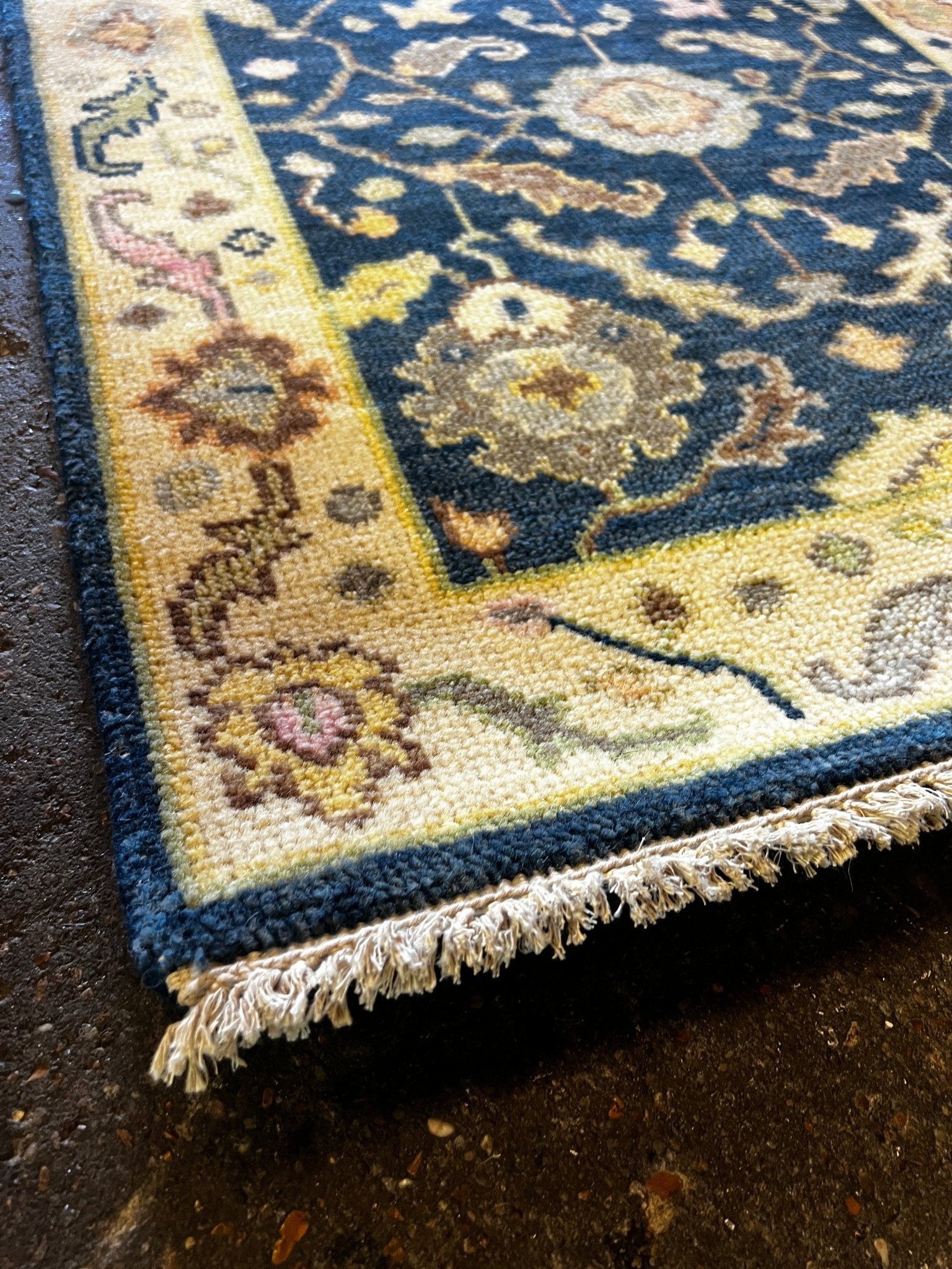 Corinna 2.6x12 Hand-Knotted Blue & Beige Oushak | Banana Manor Rug Factory Outlet