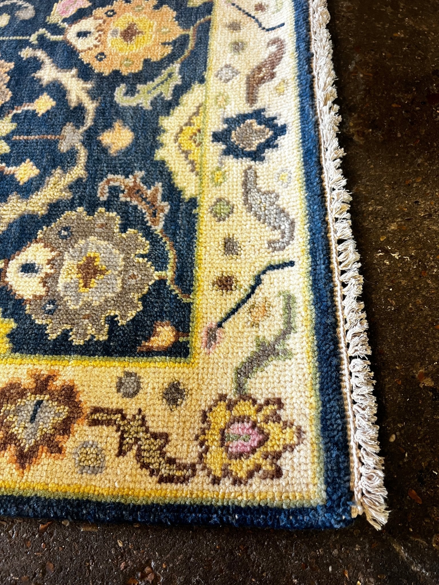 Corinna 2.6x12 Hand-Knotted Blue & Beige Oushak | Banana Manor Rug Factory Outlet