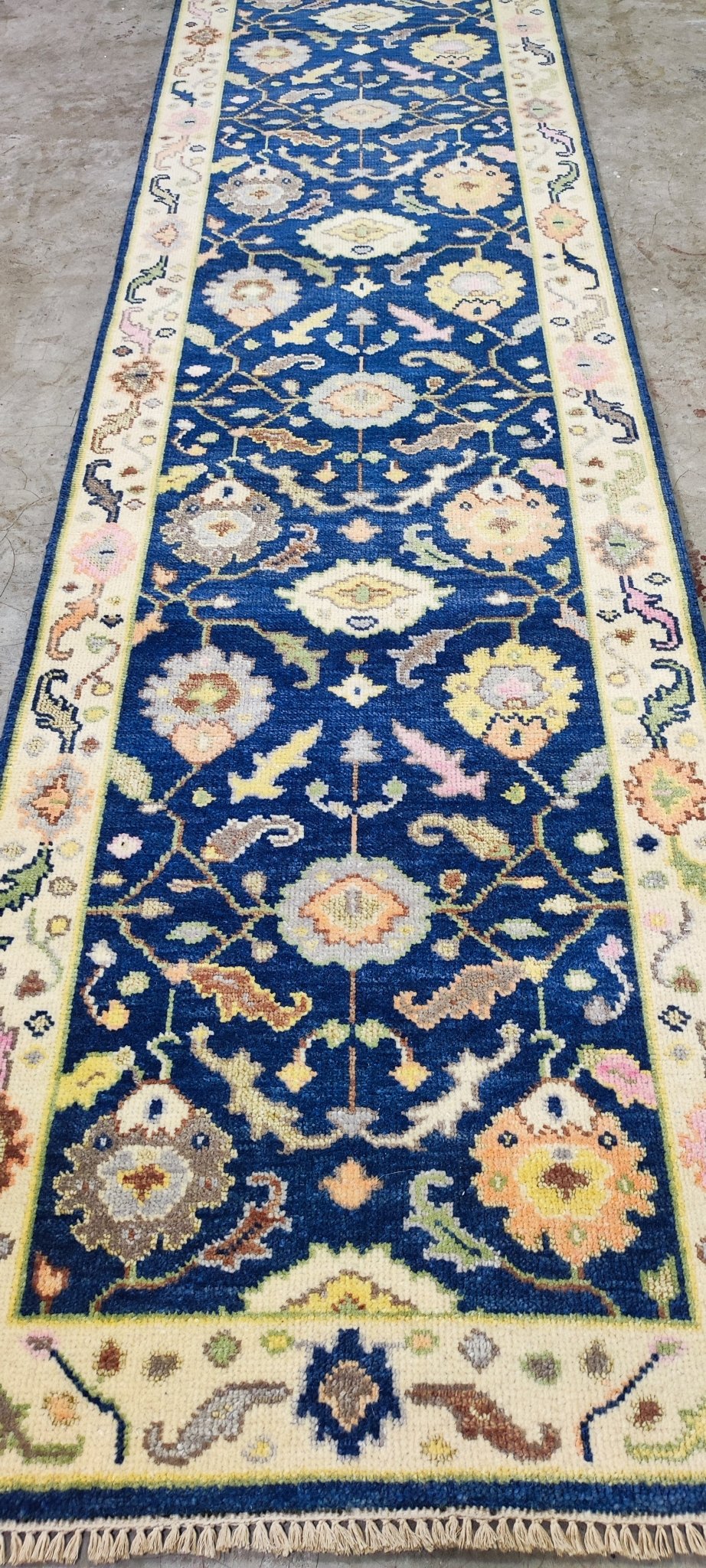 Corinna 2.6x12 Hand-Knotted Blue & Beige Oushak | Banana Manor Rug Factory Outlet