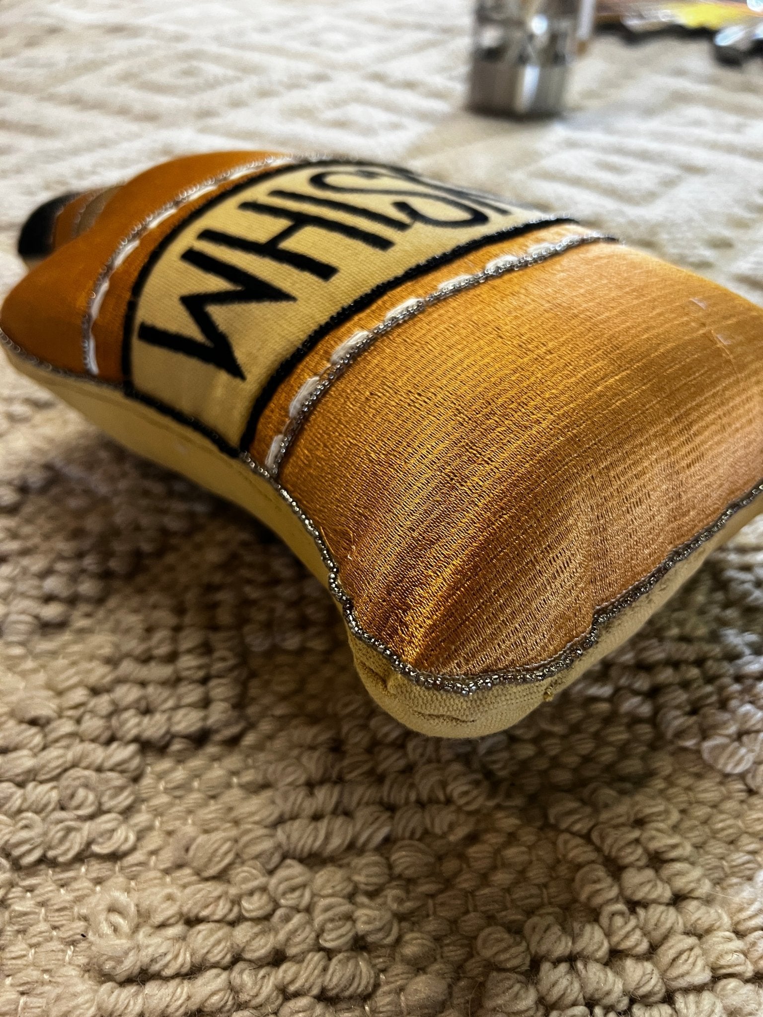 Cotton Bottle Shaped Pillow w/ Embroidery, Mustard Color | Banana Manor Rug Company