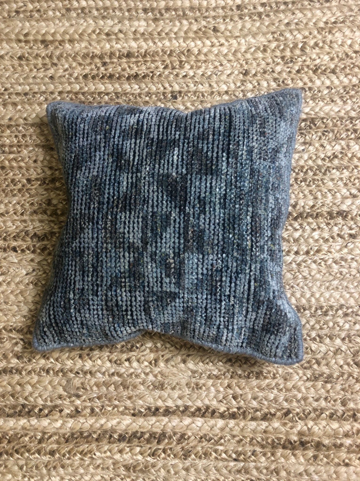 Crescent Grey and Blue Hand-Knotted Pillow | Banana Manor Rug Company