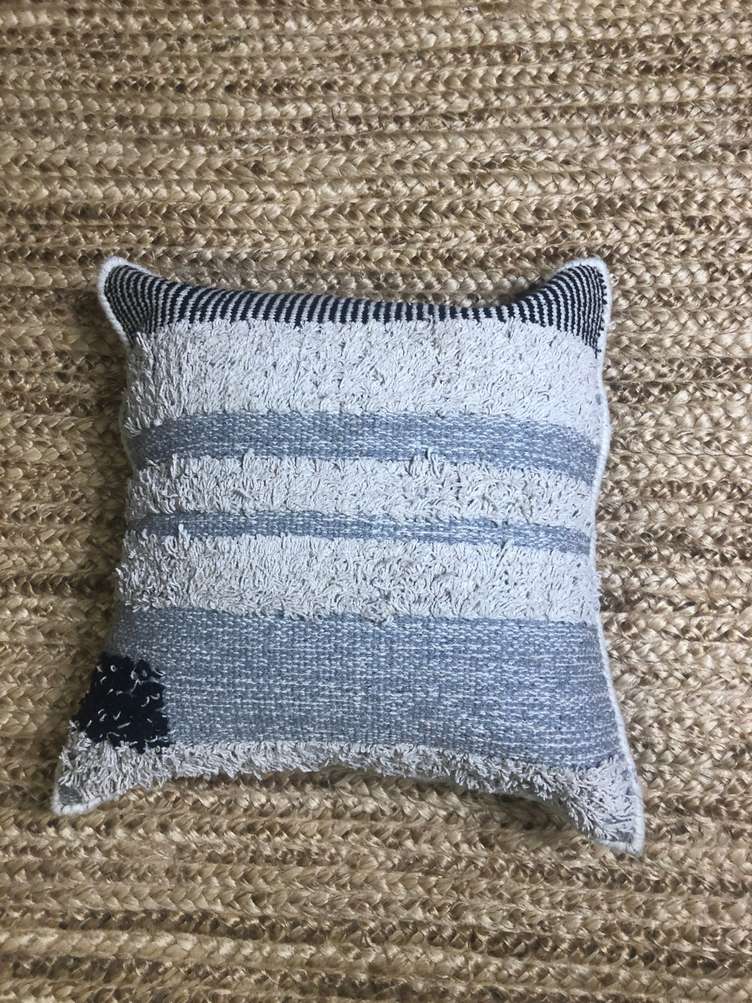 Cricket Blue and Beige Striped Pillow | Banana Manor Rug Company