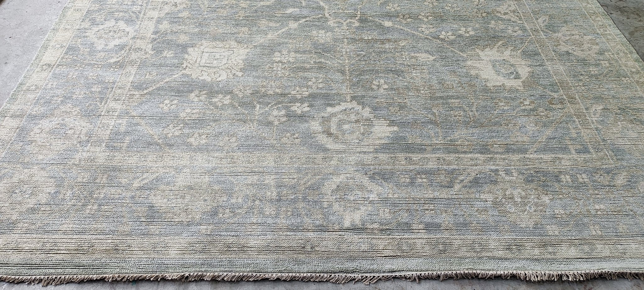 Dagmar 9x12 Hand-Knotted Aqua & Silver Turkish Oushak | Banana Manor Rug Factory Outlet