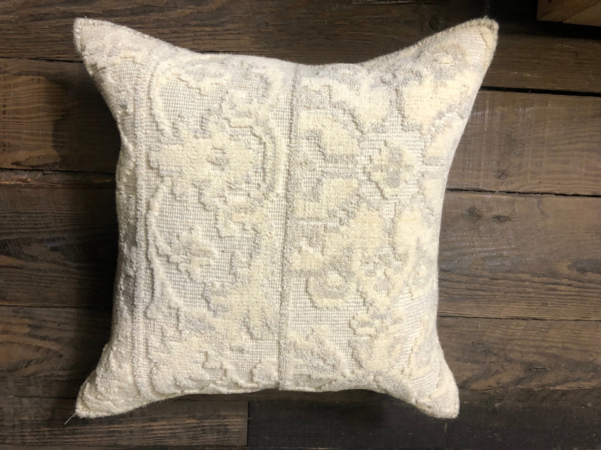 Damita Grey, White and Beige Hand-Knotted Pillow | Banana Manor Rug Company