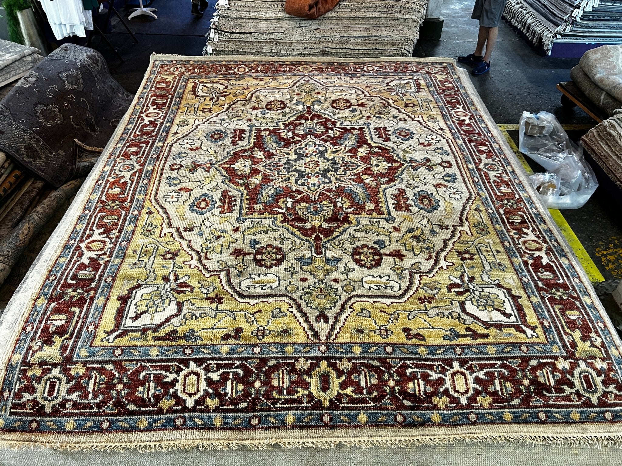 Dana Bass 7.9x9.9 Ivory and Rust Hand-Knotted Oriental Rug | Banana Manor Rug Factory Outlet