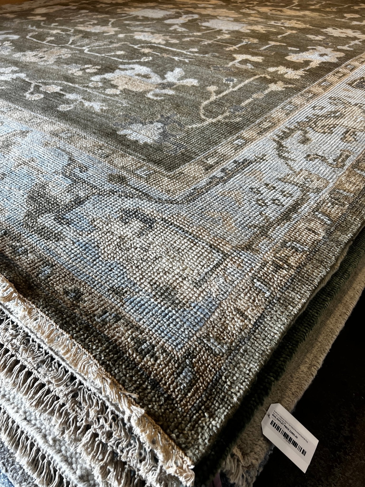 Danielle Colding 10x14 Dark Green and Tan Hand-Knotted Oushak Rug | Banana Manor Rug Company