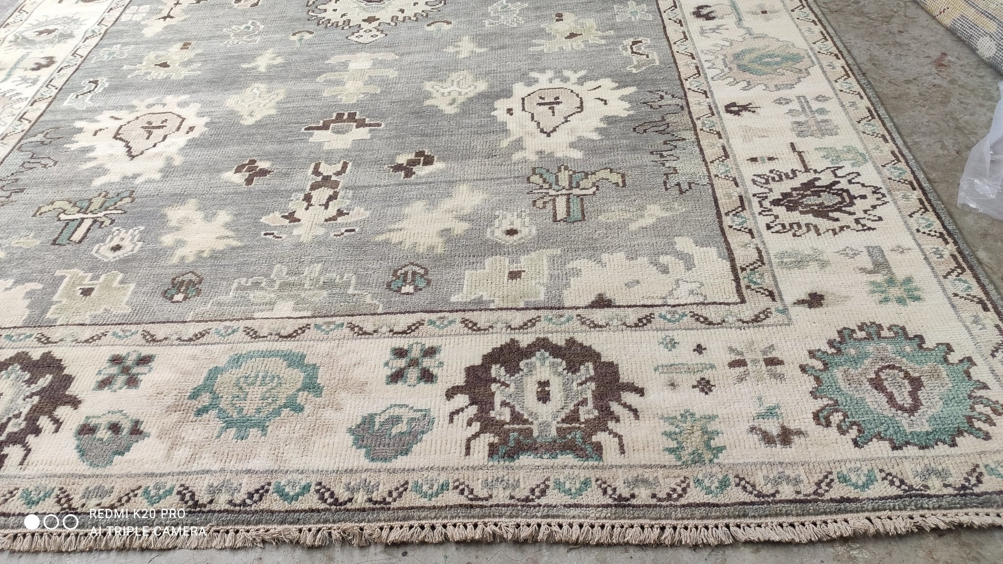 Darcy 5x7.3 Grey and Off White Hand-Knotted Oushak Rug | Banana Manor Rug Company