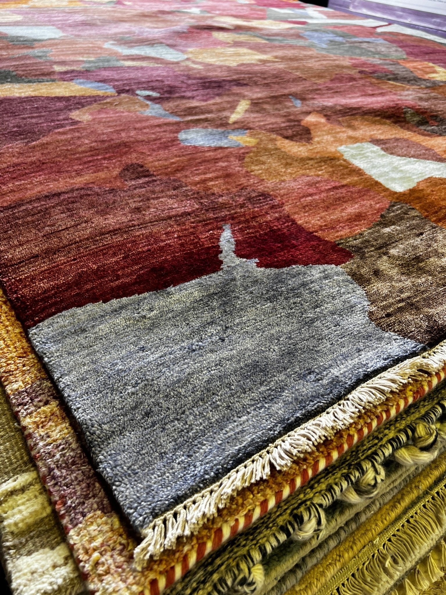 David Field Hand-Knotted Modern Rug Red Multi-Colored 8x9.9 | Banana Manor Rug Company